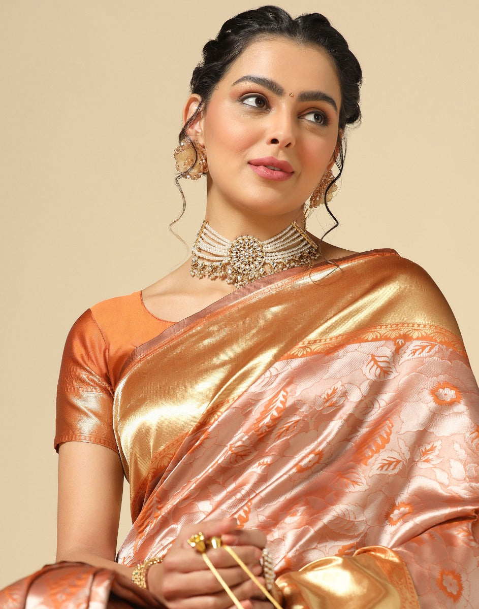 Rust Orange Banarasi Silk Saree | Sudathi