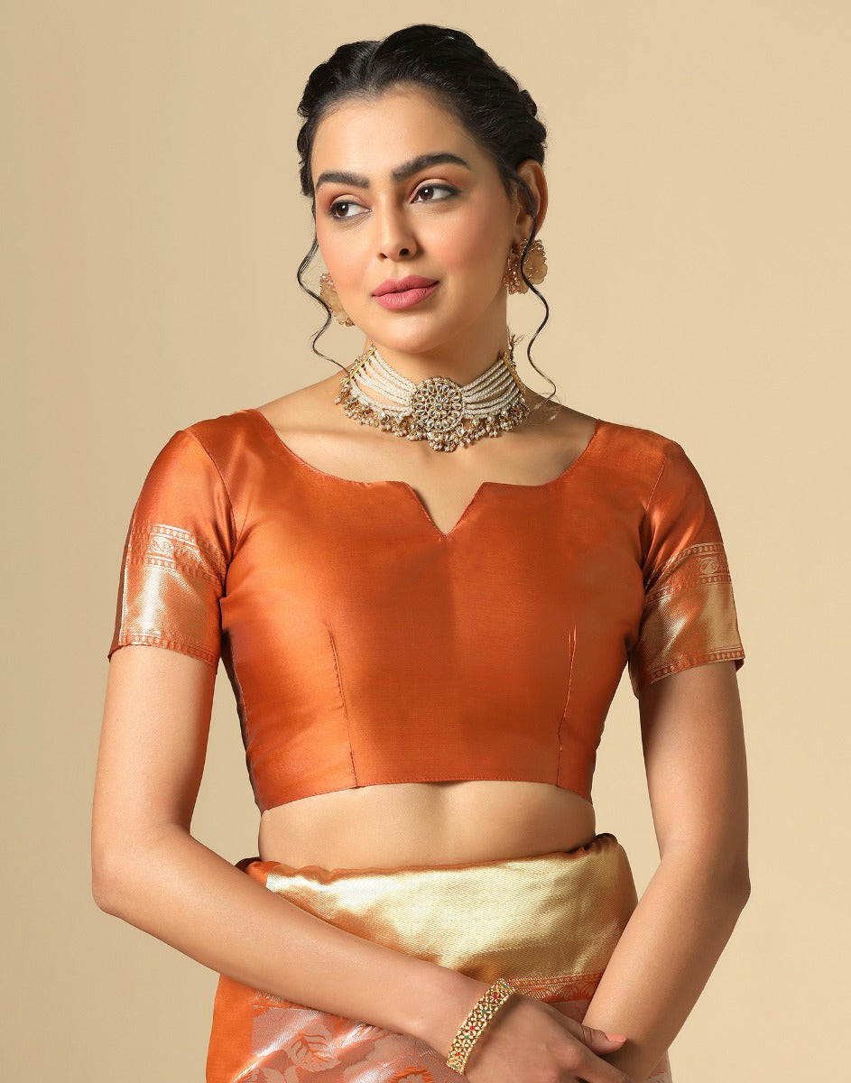 Rust Orange Banarasi Silk Saree | Sudathi