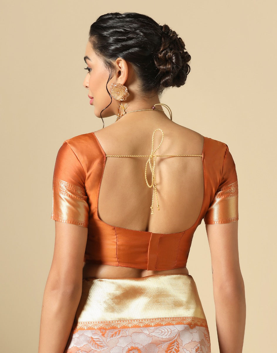 Rust Orange Banarasi Silk Saree | Sudathi