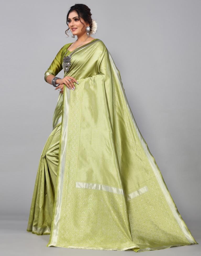 Lime Green Kanjivaram Silk Saree | Sudathi