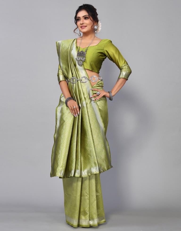 Lime Green Kanjivaram Silk Saree | Sudathi
