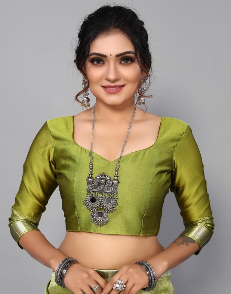 Lime Green Kanjivaram Silk Saree | Sudathi