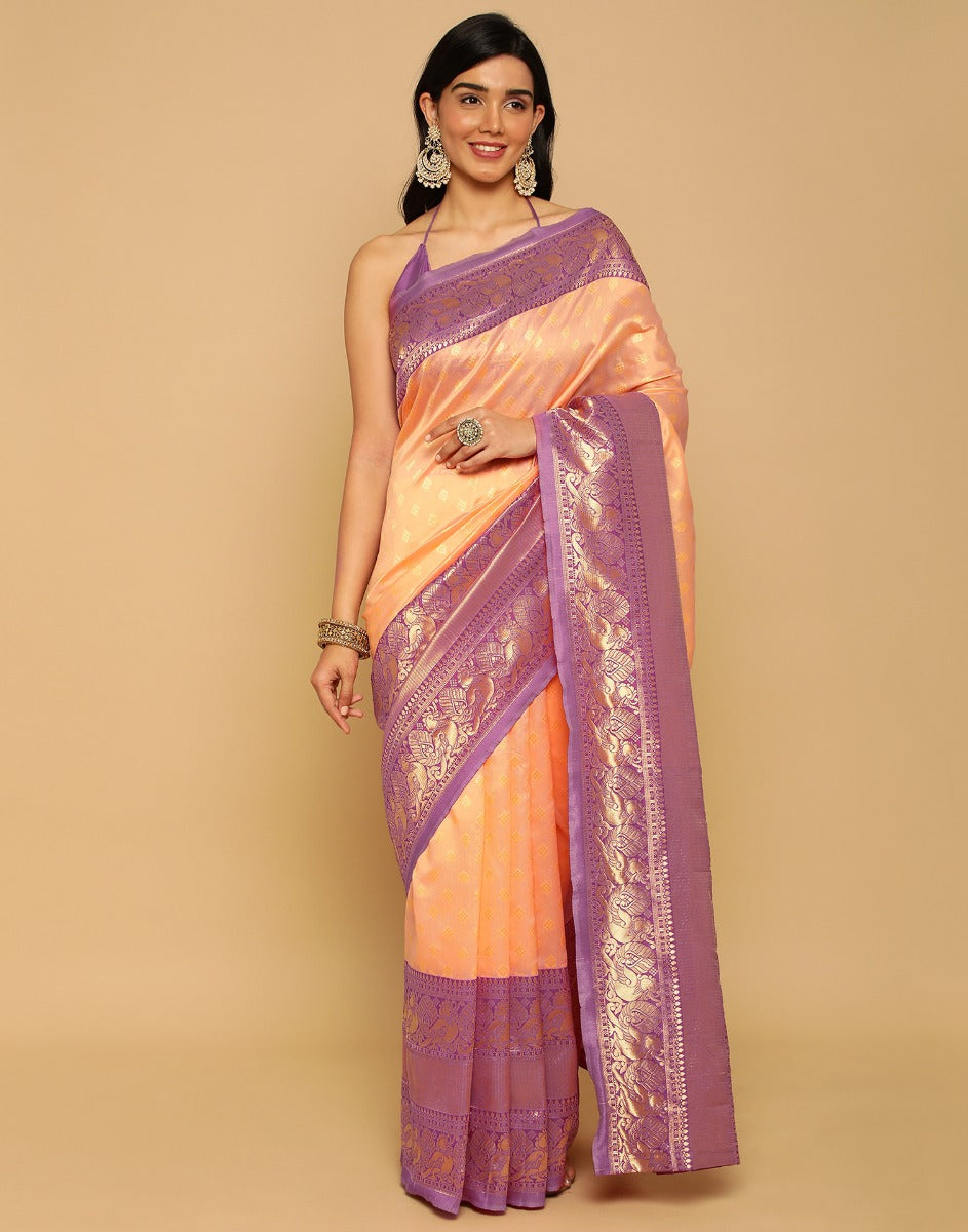 Peach Kanjivaram Silk Saree | Sudathi