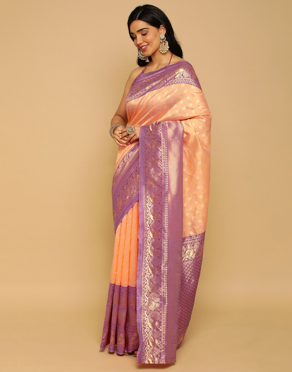 Peach Kanjivaram Silk Saree | Sudathi