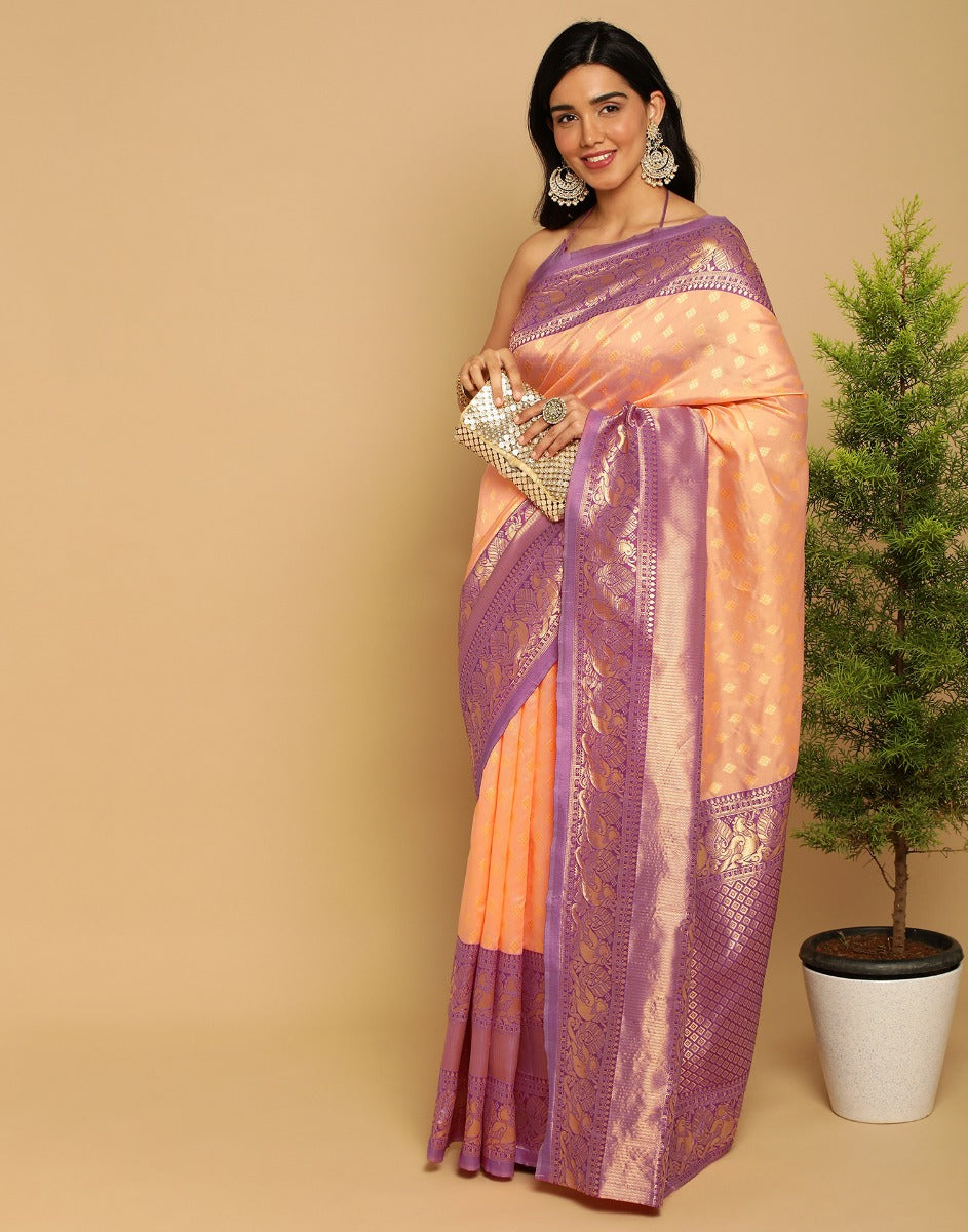 Peach Kanjivaram Silk Saree | Sudathi