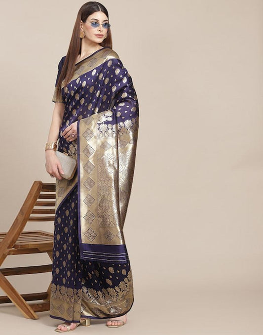 Navy Blue Weaving Silk Saree