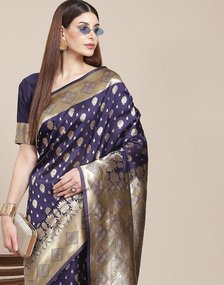 Navy Blue Weaving Silk Saree