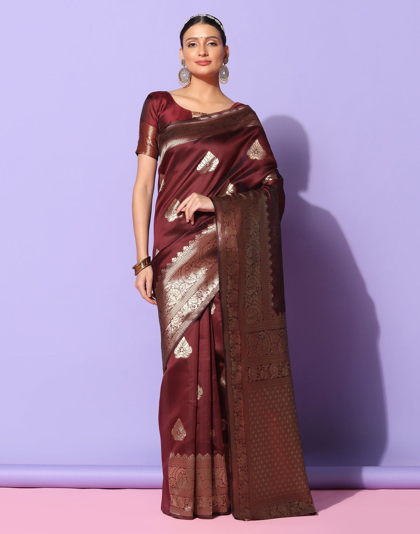 Maroon Banarasi Silk Saree | Sudathi