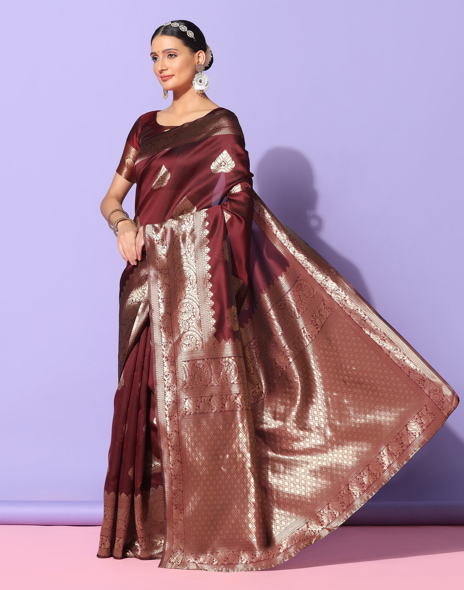 Maroon Banarasi Silk Saree | Sudathi