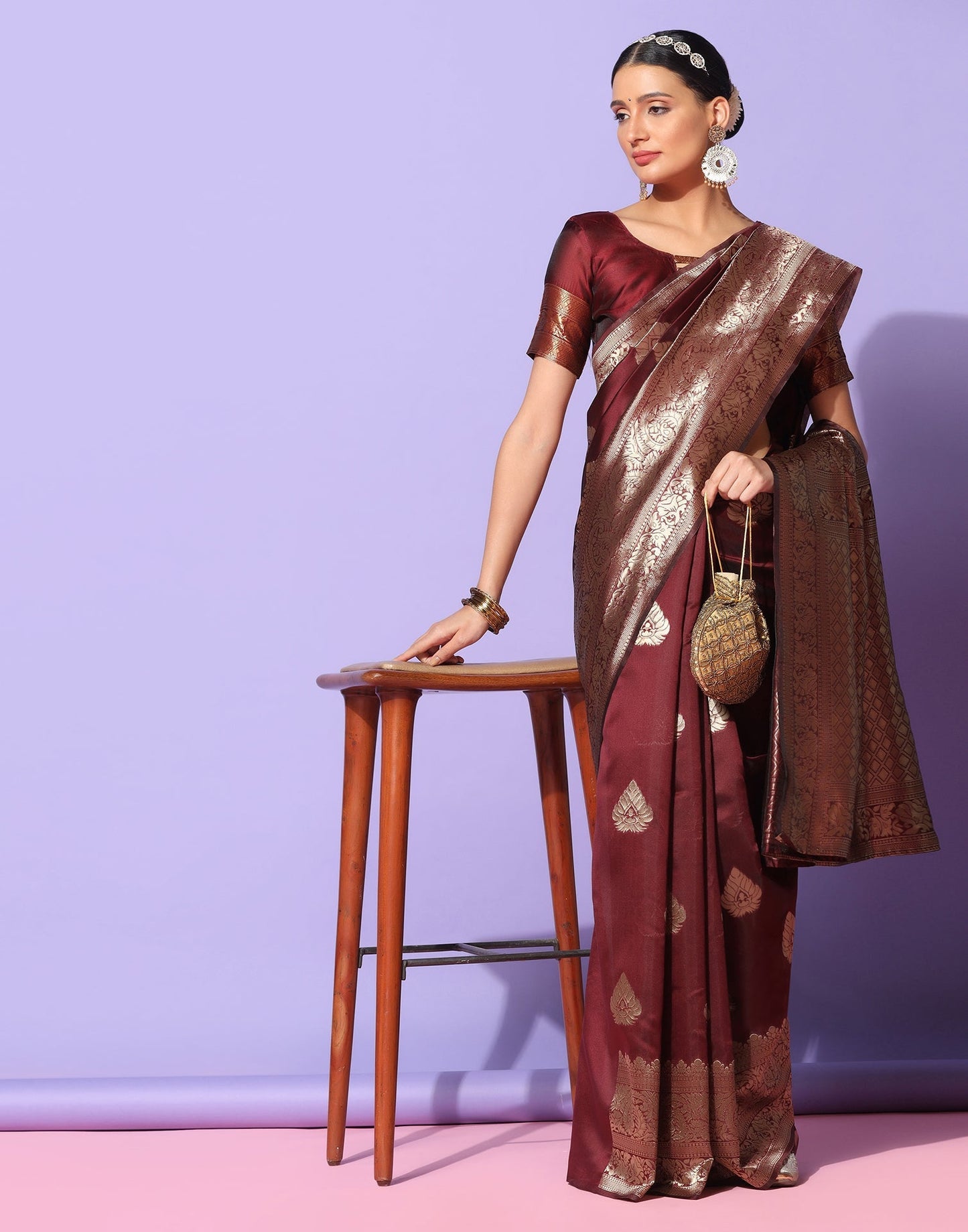 Maroon Banarasi Silk Saree | Sudathi