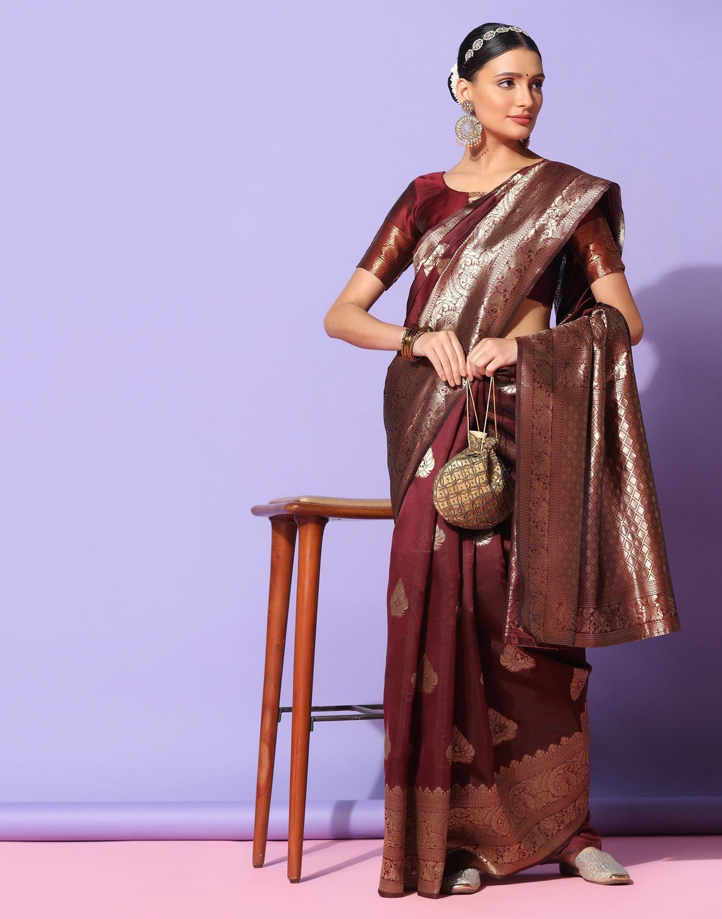 Maroon Banarasi Silk Saree | Sudathi