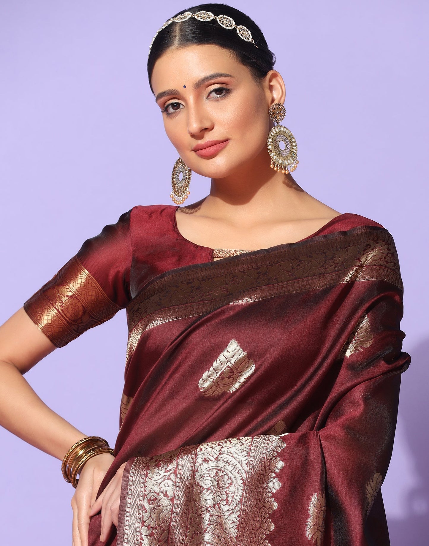 Maroon Banarasi Silk Saree | Sudathi