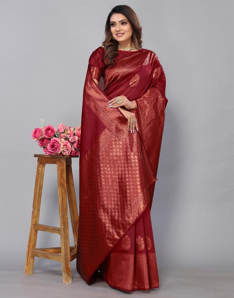 Maroon Banarasi Silk Saree | Sudathi