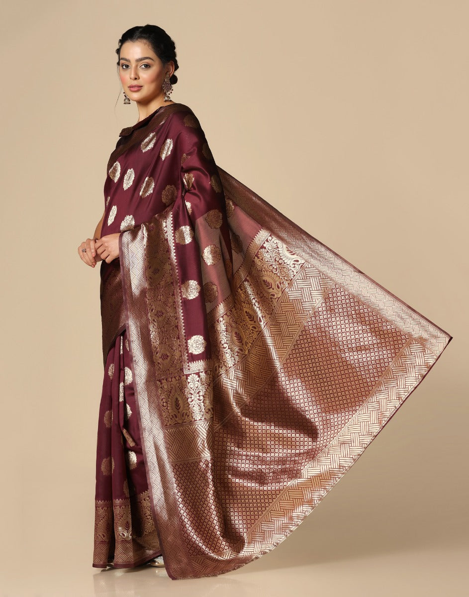 Maroon Banarasi Silk Saree | Leemboodi