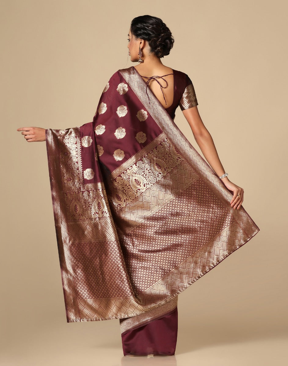 Maroon Banarasi Silk Saree | Leemboodi