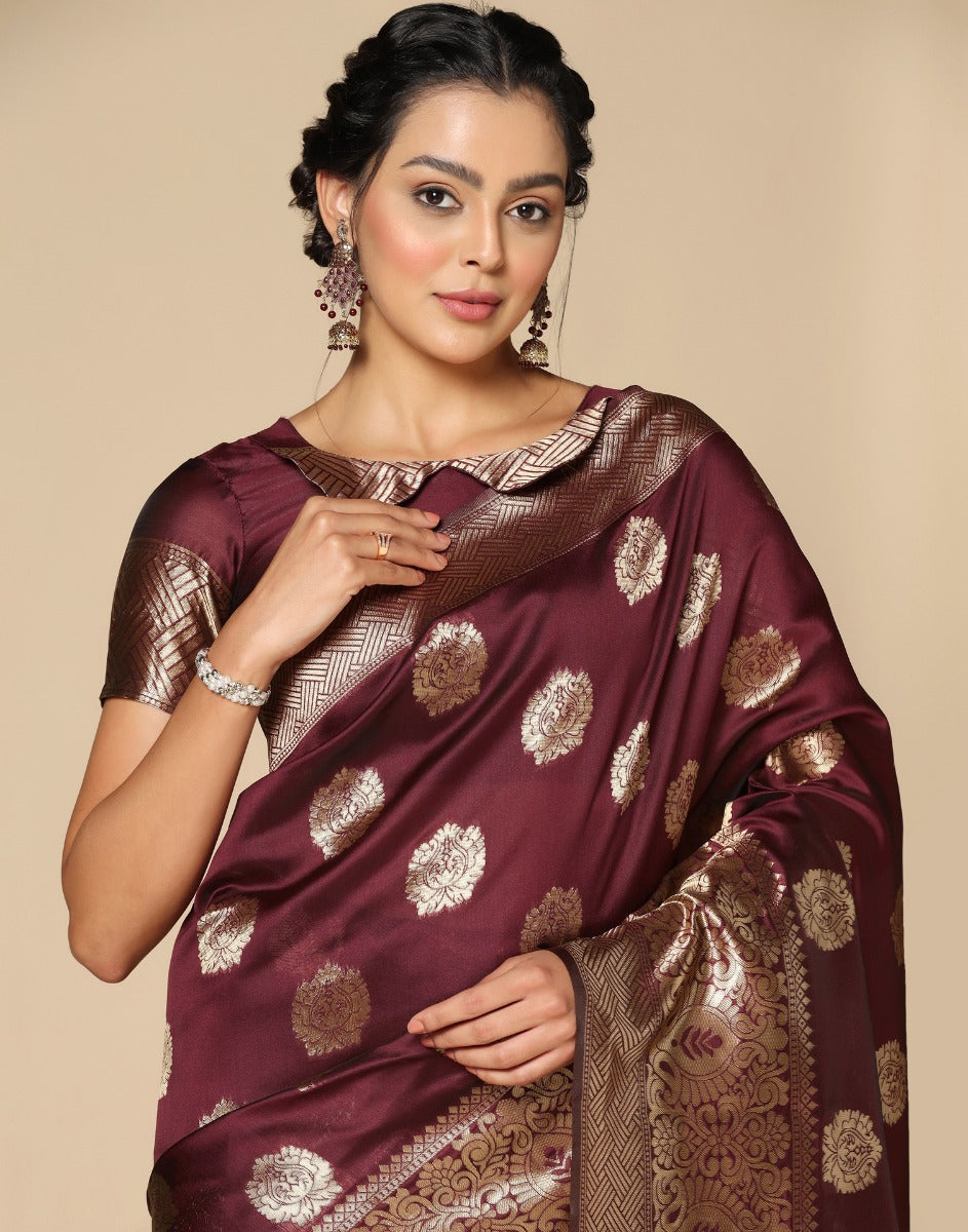 Maroon Banarasi Silk Saree | Leemboodi