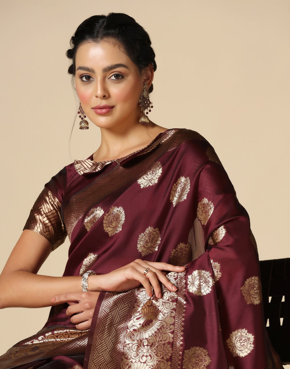 Maroon Banarasi Silk Saree | Leemboodi