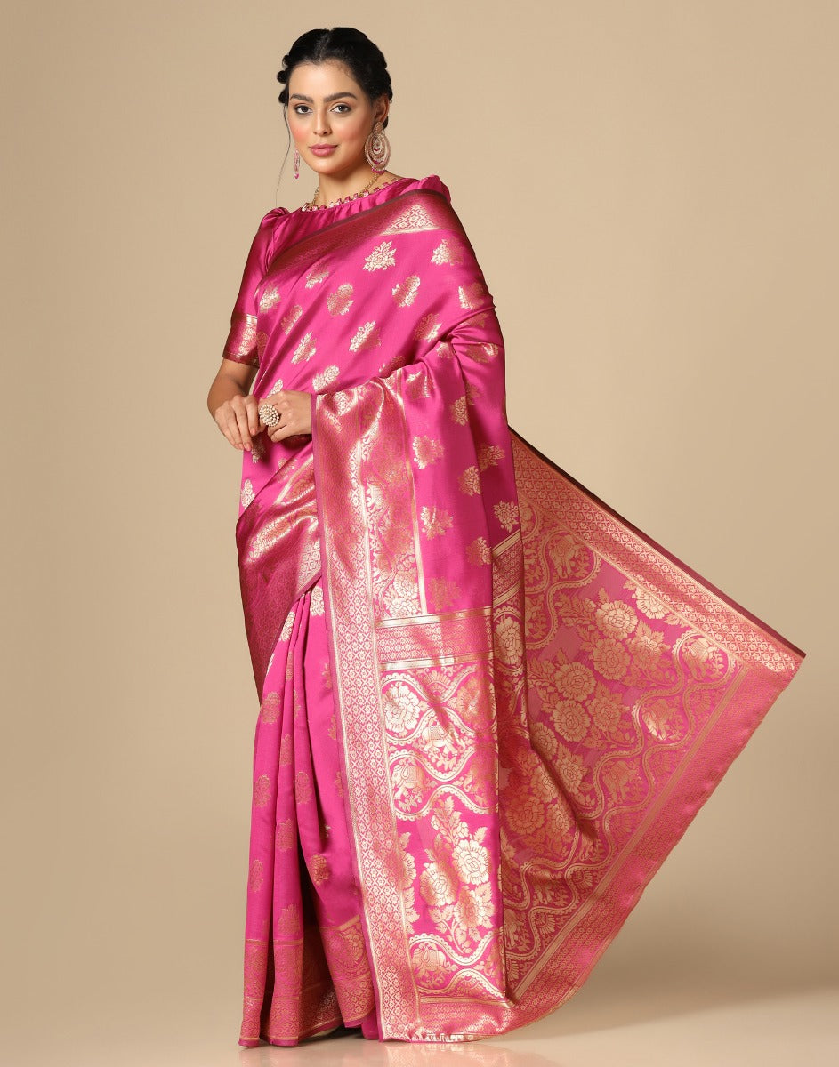 Hot Pink Banarasi Silk Saree | Sudathi