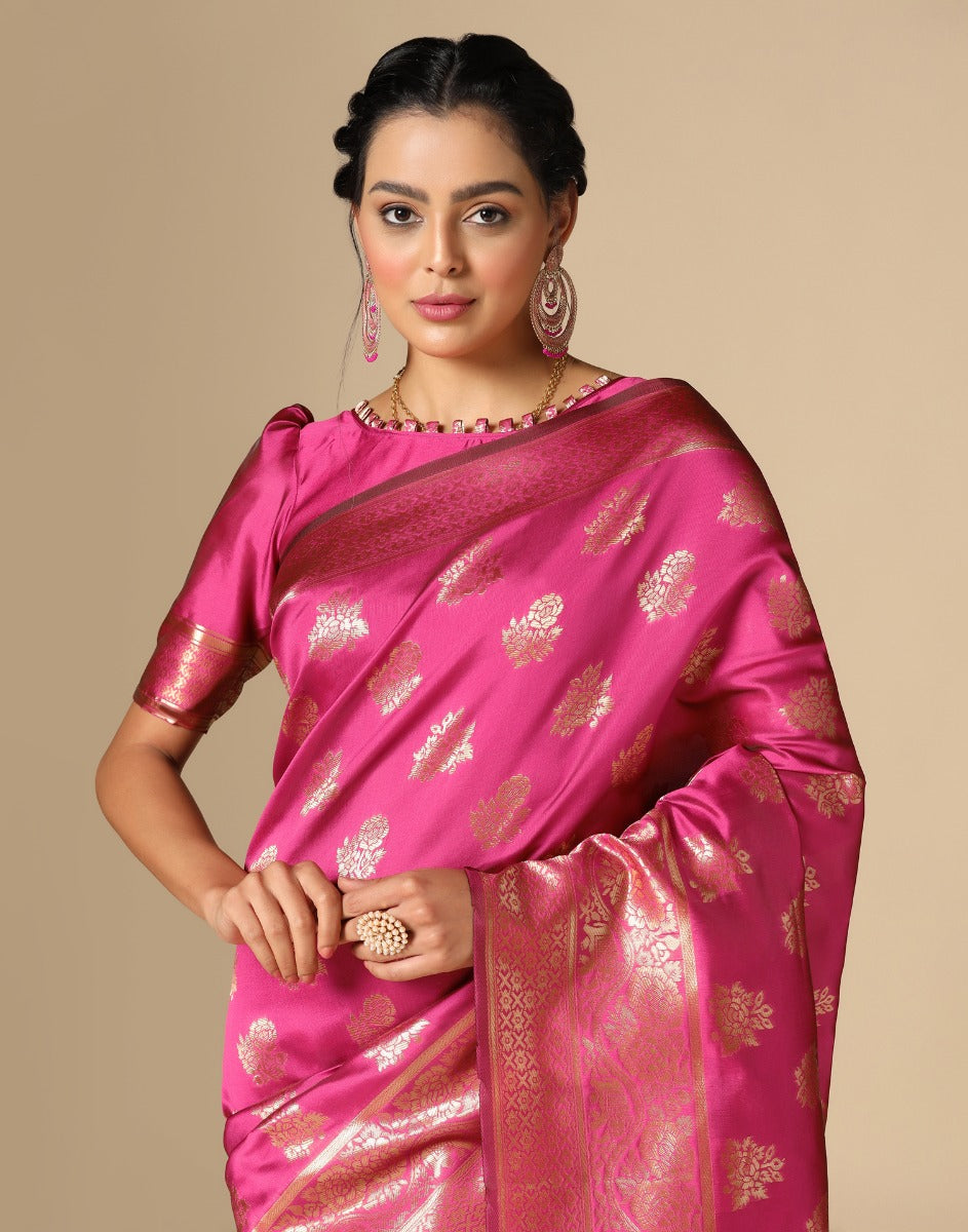 Hot Pink Banarasi Silk Saree | Sudathi