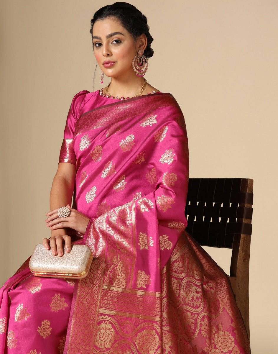 Hot Pink Banarasi Silk Saree | Sudathi