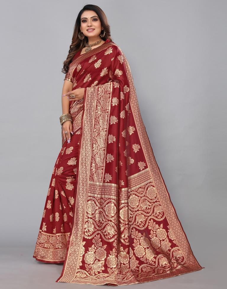 Maroon Banarasi Silk Saree | Sudathi