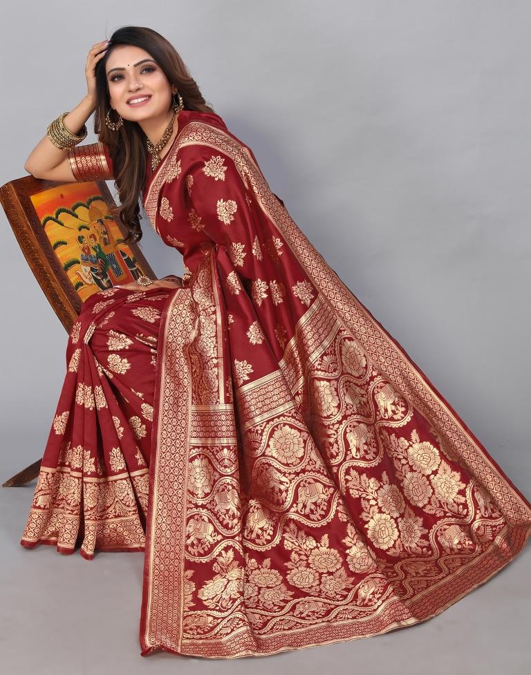 Maroon Banarasi Silk Saree | Sudathi