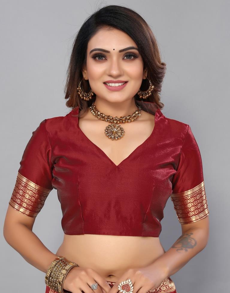 Maroon Banarasi Silk Saree | Sudathi