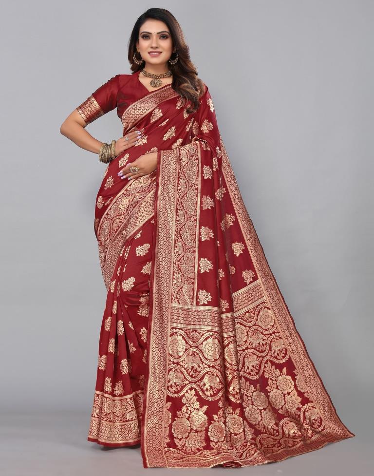 Maroon Banarasi Silk Saree | Sudathi