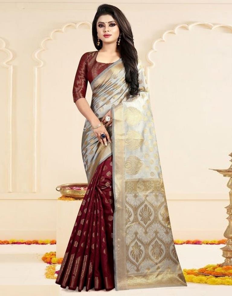 Maroon Weaving Silk Saree