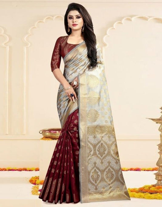 Maroon Weaving Silk Saree