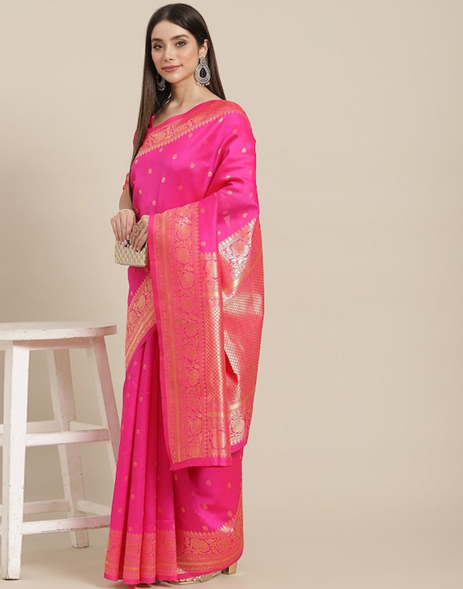 Hot Pink Banarasi Silk Saree | Sudathi