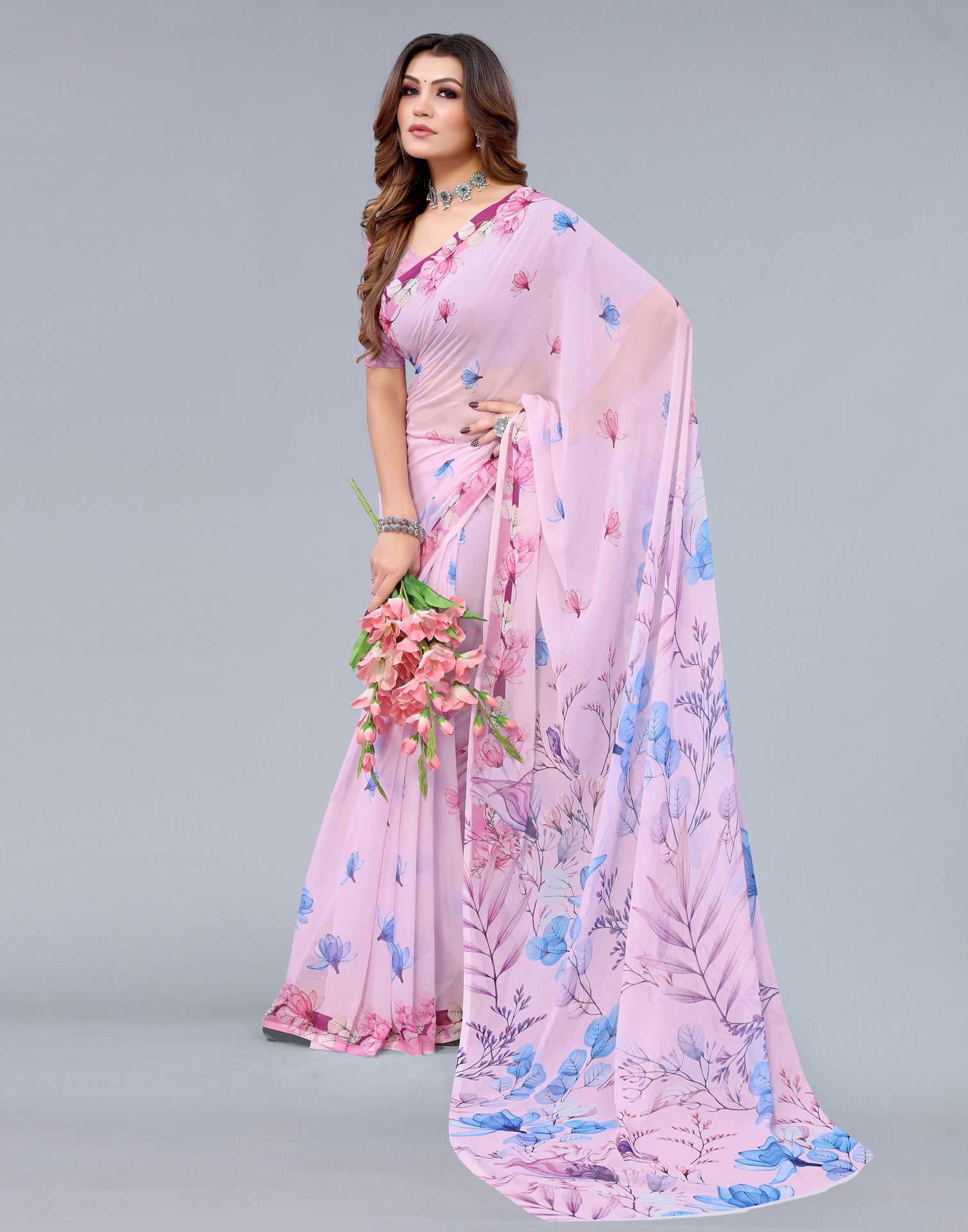 Light Pink Georgette Saree | Sudathi