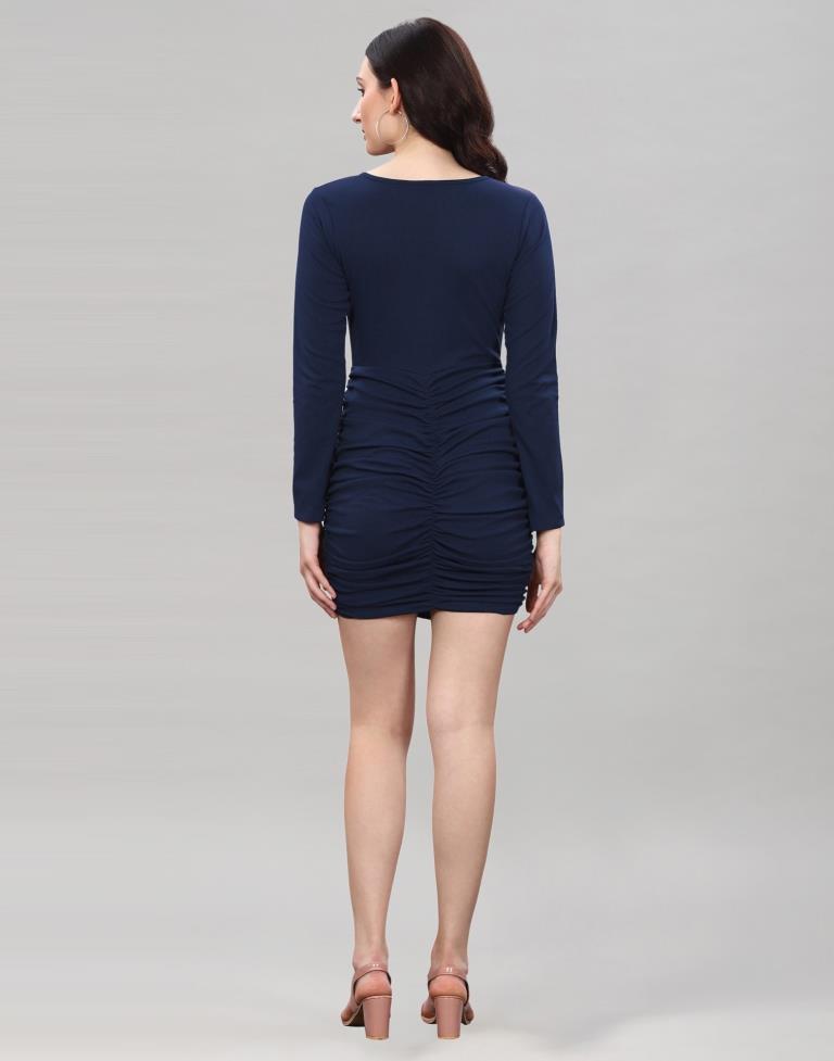 Navy Blue Ribbed Bodycon Dress | Leemboodi