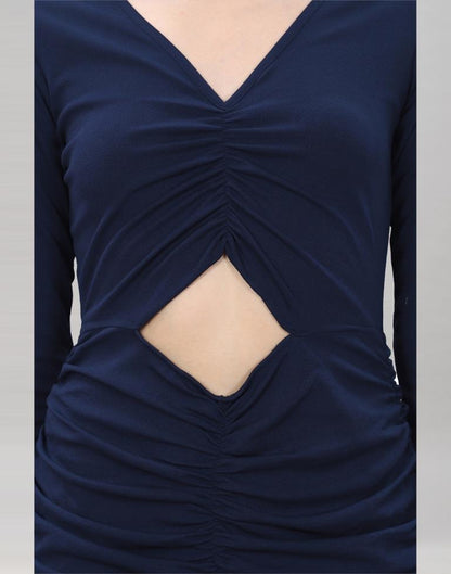 Navy Blue Ribbed Bodycon Dress | Leemboodi