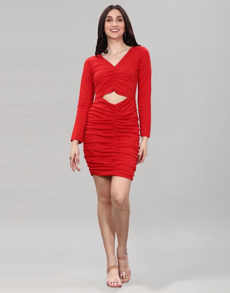 Red Ribbed Bodycon Dress | Sudathi