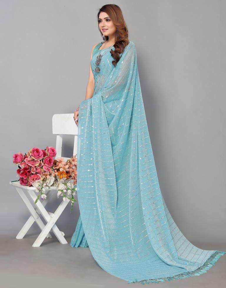 Light Blue Printed Saree | Leemboodi