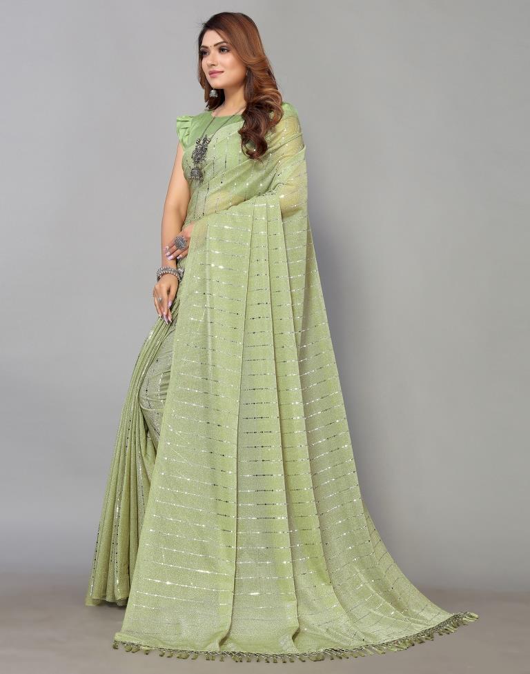 Pista Green Printed Saree | Leemboodi