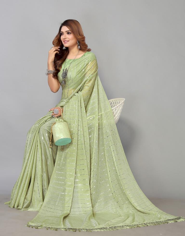 Pista Green Printed Saree | Leemboodi