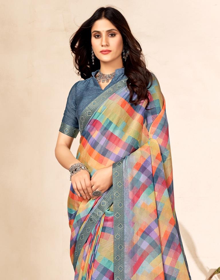 Multicoloured Chiffon Saree | Leemboodi
