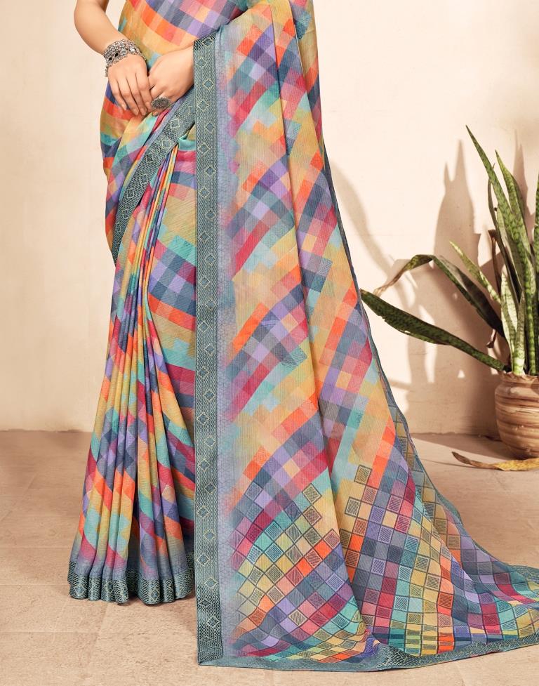 Multicoloured Chiffon Saree | Leemboodi