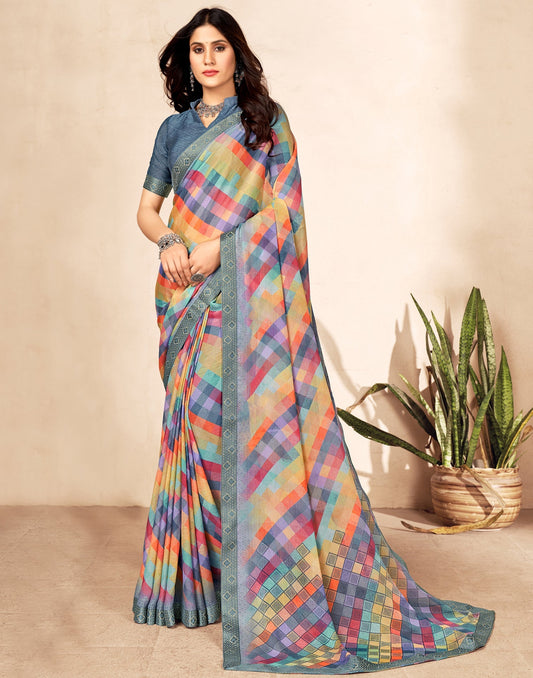 Multicoloured Chiffon Saree | Leemboodi