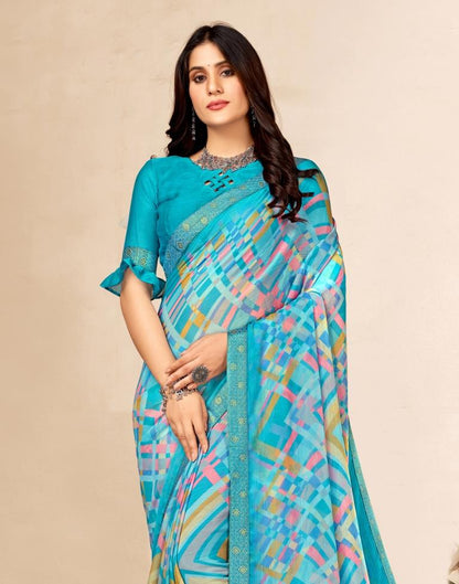 Light Blue Chiffon Saree | Sudathi