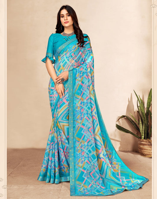 Light Blue Chiffon Saree | Sudathi