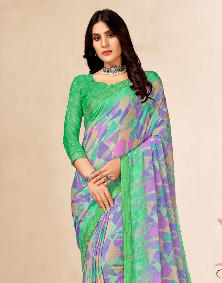 Turquoise Green Chiffon Saree | Sudathi
