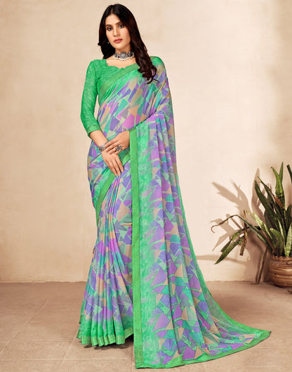 Turquoise Green Chiffon Saree | Sudathi