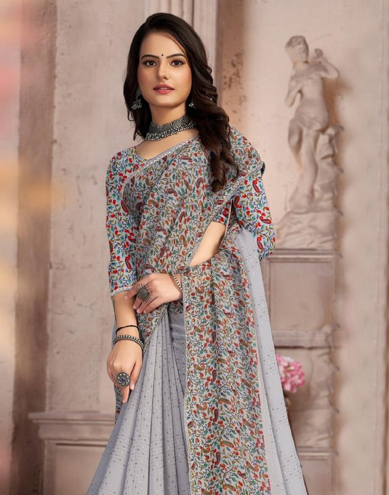 Grey Georgette Saree | Leemboodi