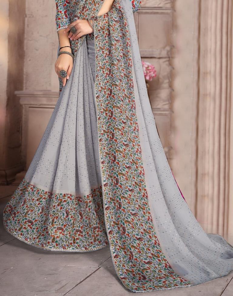 Grey Georgette Saree | Leemboodi