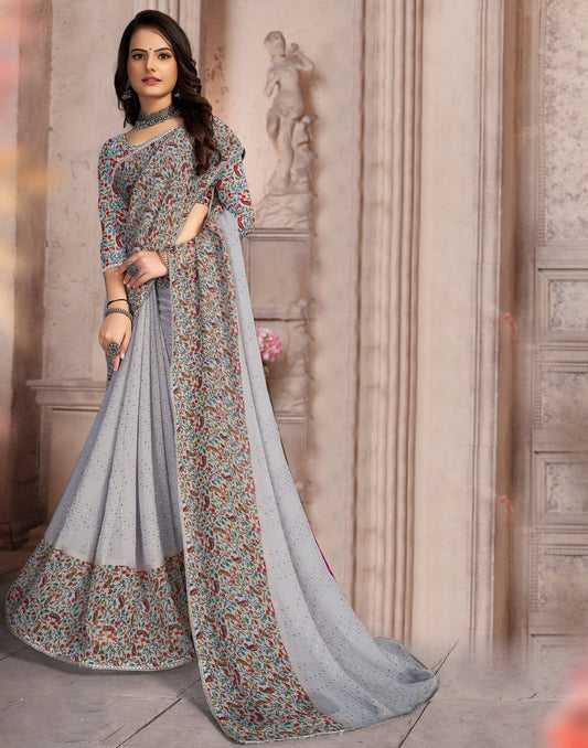Grey Georgette Saree | Leemboodi