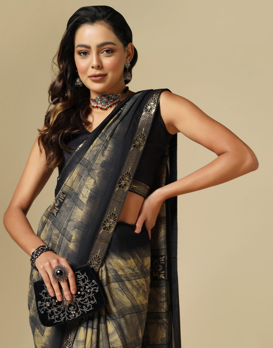 Black Printed Saree | Leemboodi