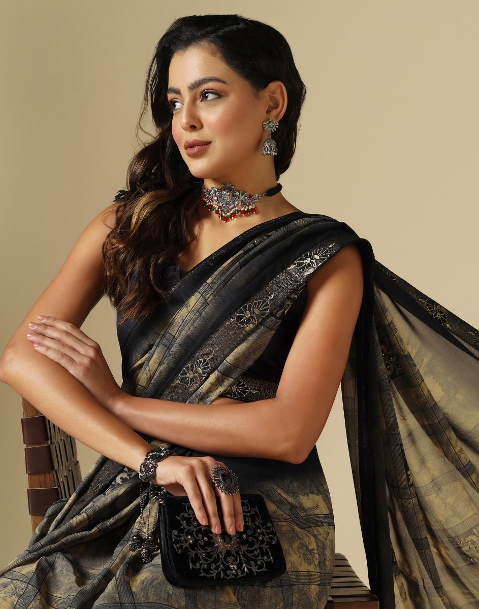 Black Printed Saree | Leemboodi